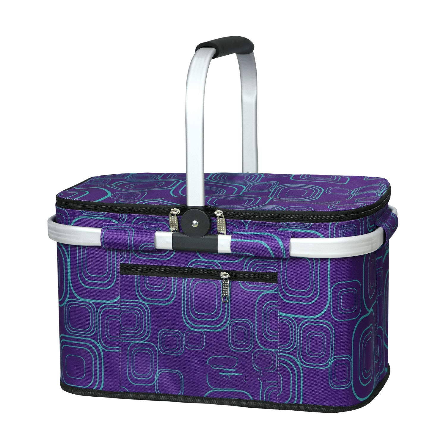 Cesta de piquenique isolada portátil com logotipo personalizado Isolamento térmico - Cesta de compras, refrigerador para viagens ao ar livre