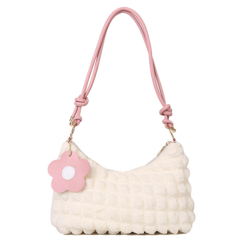 Bolsa tiracolo tiracolo para celular com zíper e bolsa feminina para meninas e senhoras bolsas de mão com enfeites de flores e pingentes