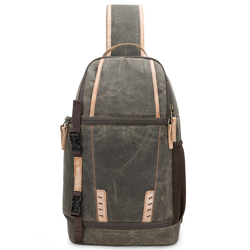 Mochila tipo mochila acolchoada vintage à prova d'água com inserções removíveis estojo de câmera de lona de cera à prova de choque