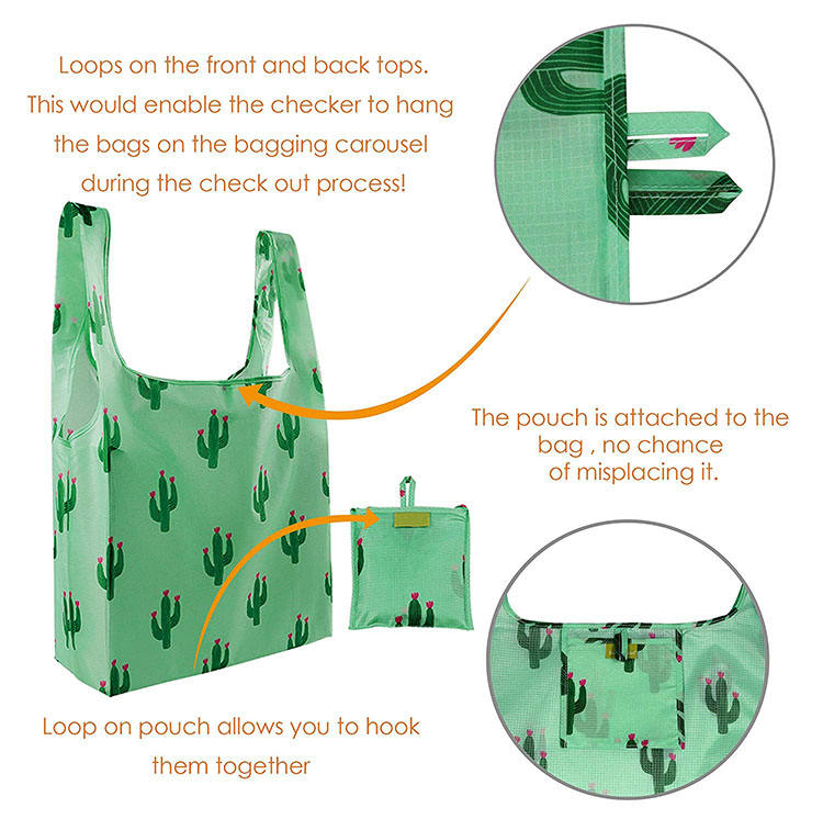 Sacolas de compras dobráveis ​​reutilizáveis ​​ecologicamente corretas ripstop à prova d'água laváveis ​​na máquina sacolas leves para compras