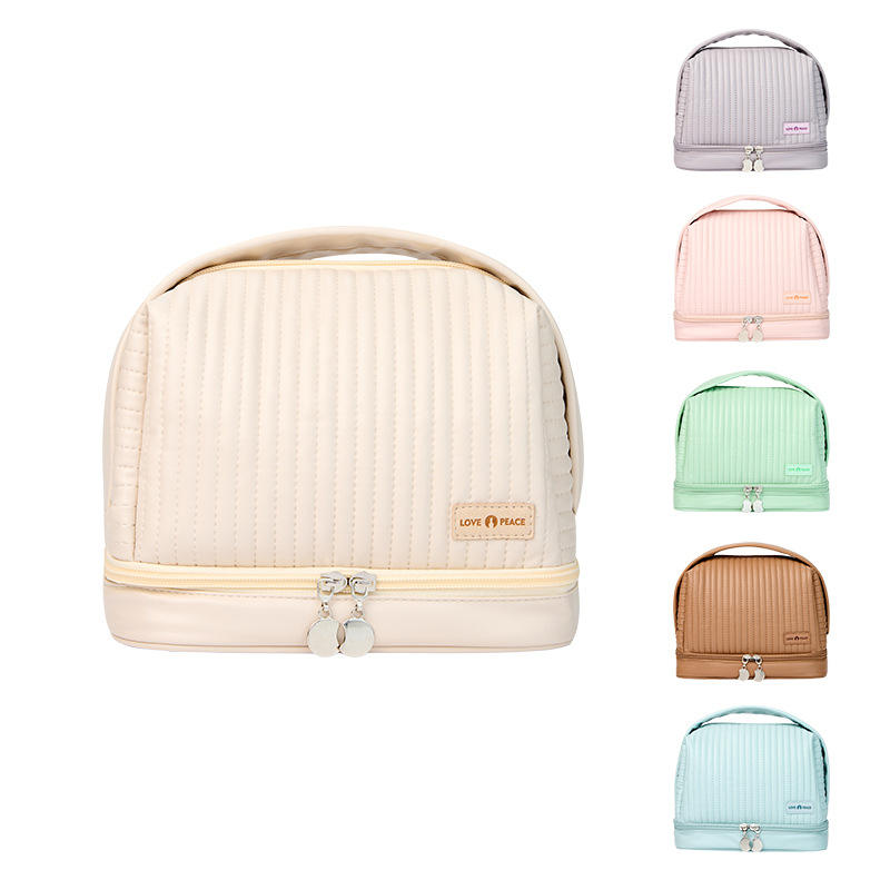 Saco cosmético para bolo de creme, dupla camada, saco de armazenamento de cosmético seco e úmido, bolsa de mão, bolsa de lavagem de viagem à prova d'água PU