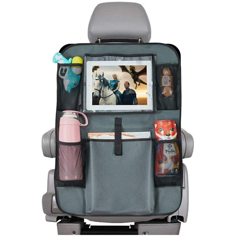Organizador de carro no banco traseiro para crianças Kick Mats Capa Protetor de assento de carro com tela sensível ao toque Suporte para Ipad Bolsos de armazenamento Viagem para veículos